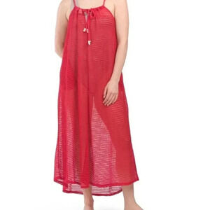 Knit Cinched Halter Maxi Cover-up (Color: Magenta)